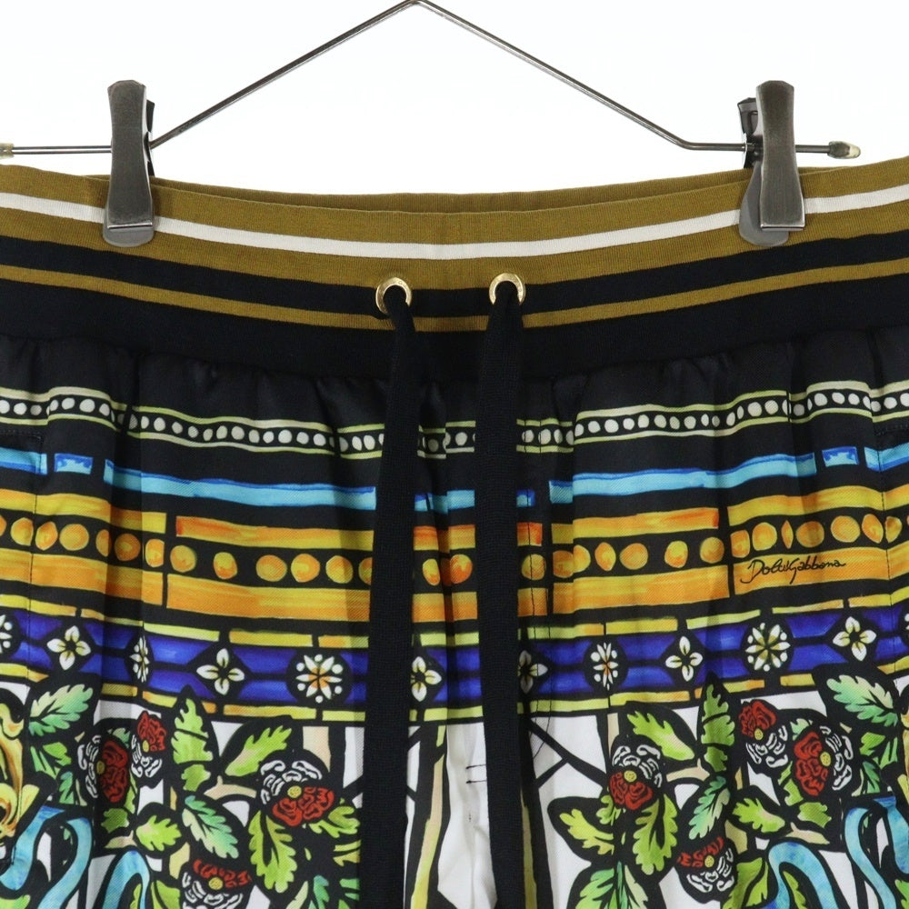DOLCE & GABBANA(ドルチェアンドガッバーナ) SILK LIB EASY PANTS シルク 総柄 リブ イージーパンツ マルチカラー