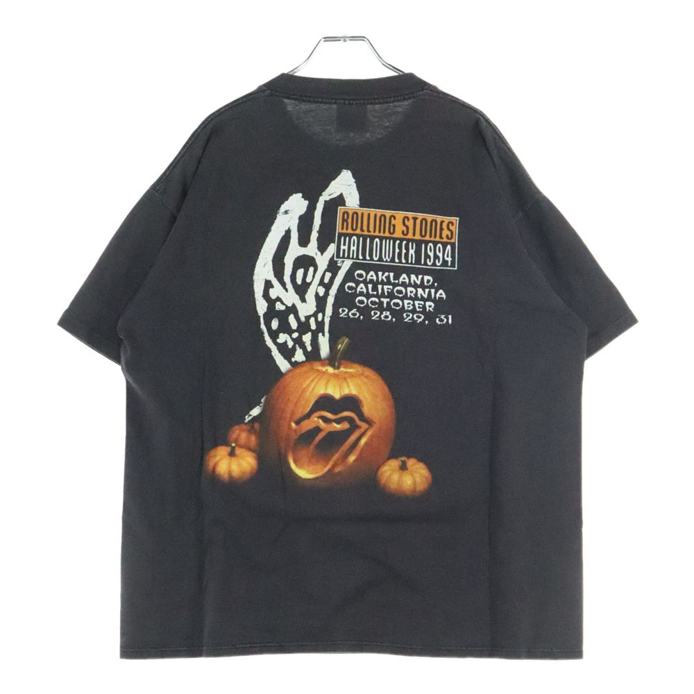 VINTAGE(ヴィンテージ) 90s ROLLIG STONES Lip&Tongue Halloweek 牙タン ローリングストーンズ 両面プリント 半袖Tシャツ カットソー ブラック