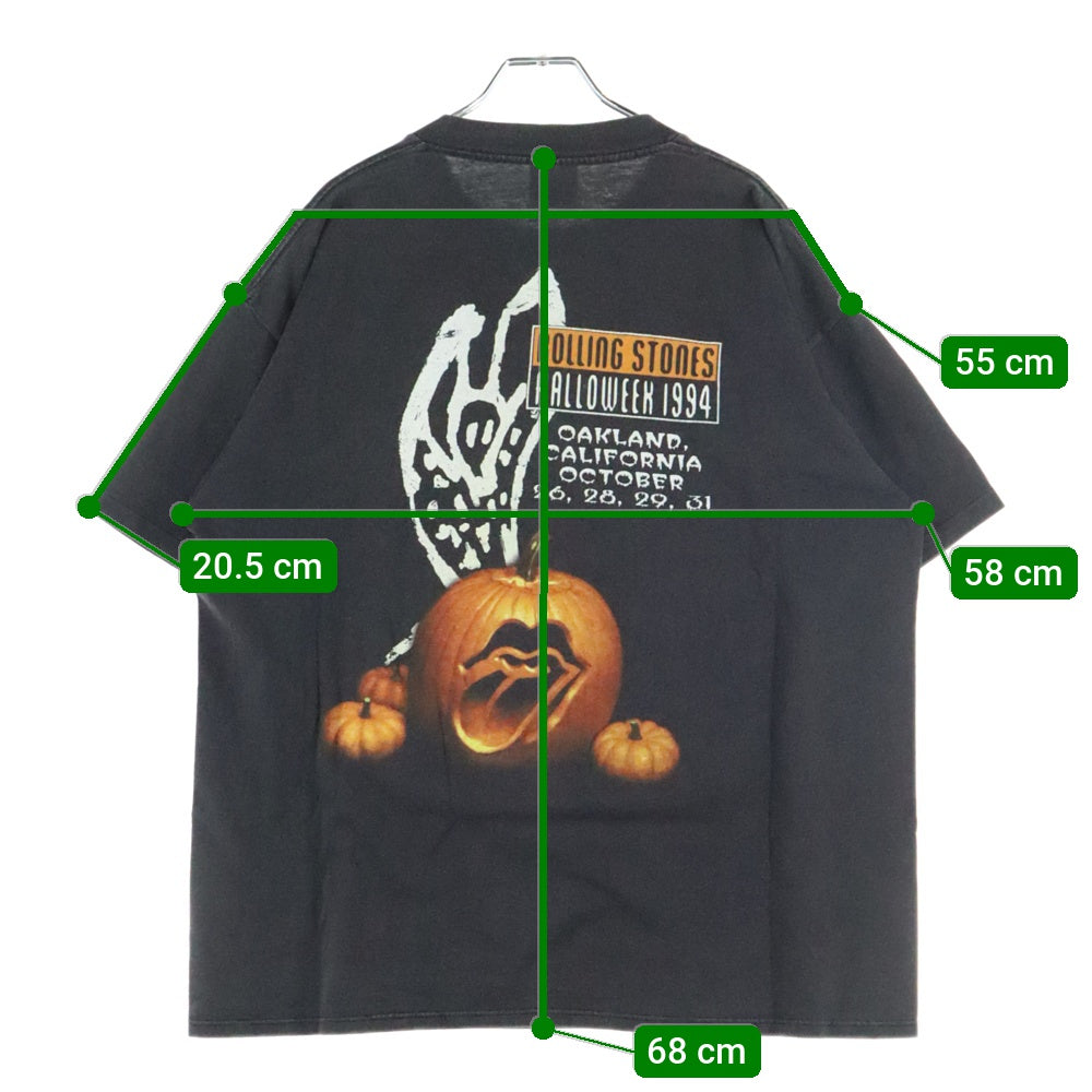 VINTAGE(ヴィンテージ) 90s ROLLIG STONES Lip&Tongue Halloweek 牙タン ローリングストーンズ 両面プリント 半袖Tシャツ カットソー ブラック