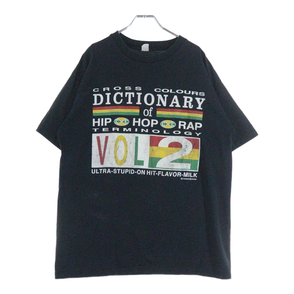 VINTAGE(ヴィンテージ) 90s CROSS COLOURS Dictionary クロスカラーズ 両面プリント 半袖Tシャツ ラップTシャツ カットソー ブラック