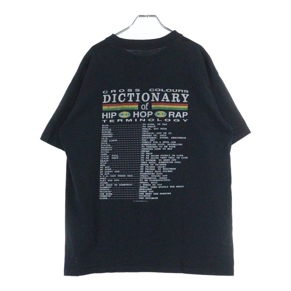 VINTAGE(ヴィンテージ) 90s CROSS COLOURS Dictionary クロスカラーズ 両面プリント 半袖Tシャツ ラップTシャツ カットソー ブラック