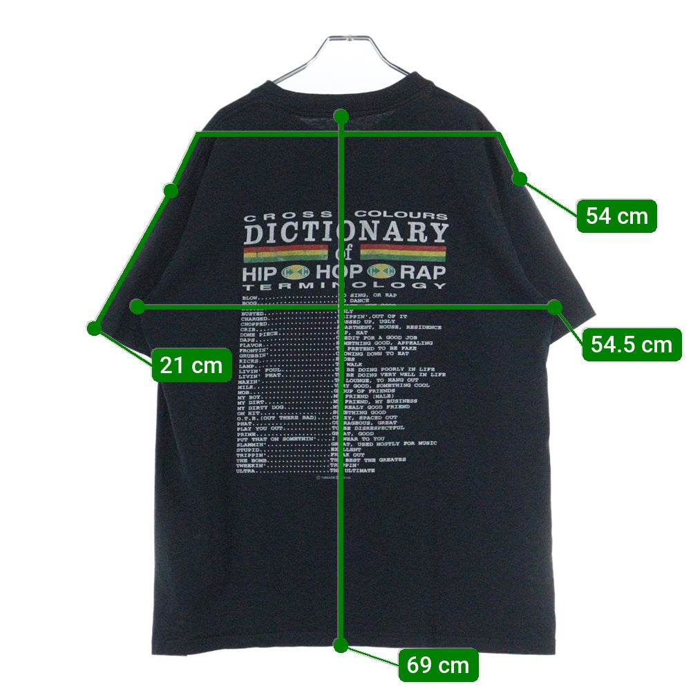VINTAGE(ヴィンテージ) 90s CROSS COLOURS Dictionary クロスカラーズ 両面プリント 半袖Tシャツ ラップTシャツ カットソー ブラック