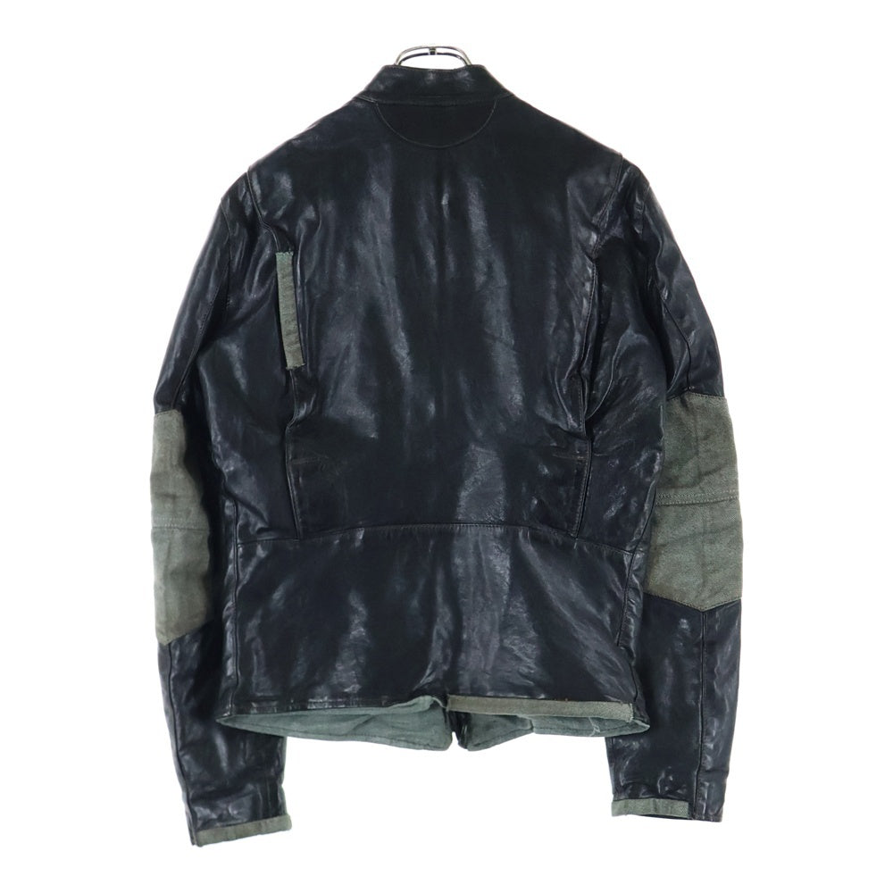 HTC(エイチティーシー) leather Jacket レザー ジャケット バッチ イタリア製 袖ワッペン付き ブラック