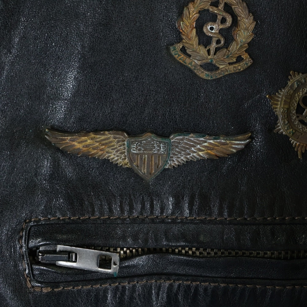 HTC(エイチティーシー) leather Jacket レザー ジャケット バッチ イタリア製 袖ワッペン付き ブラック