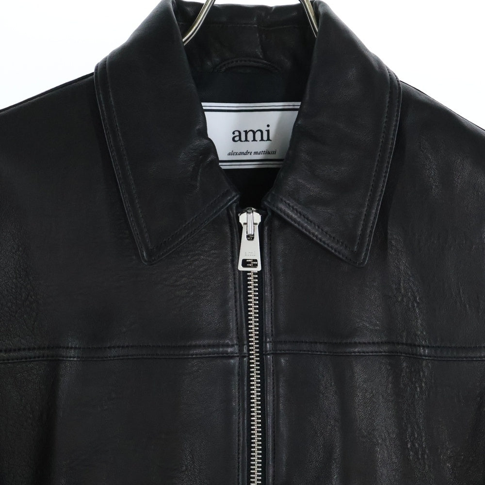 AMI Alexandre Mattiussi(アミアレクサンドルマテュッシ) ラムレザー ジップアップジャケット ブラック E17L21