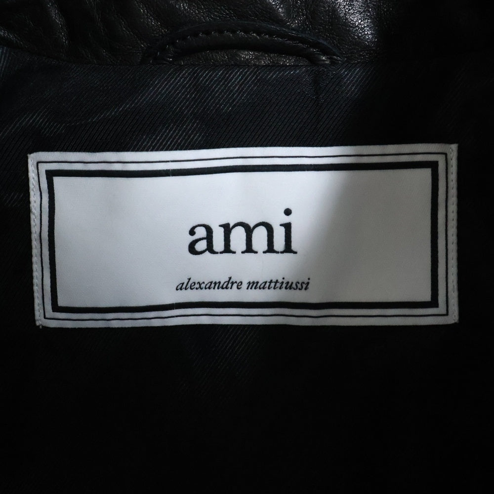AMI Alexandre Mattiussi(アミアレクサンドルマテュッシ) ラムレザー ジップアップジャケット ブラック E17L21