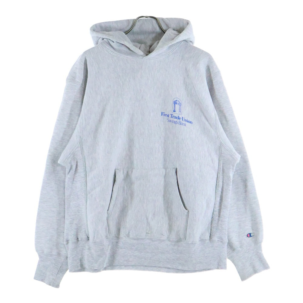 CHAMPION(チャンピオン) 80s VINTAGE FIRST TRADE UNION SAVINGS BANK ヴィンテージ ロゴプリント プルオーバーパーカー フーディ スエット トレーナー グレー