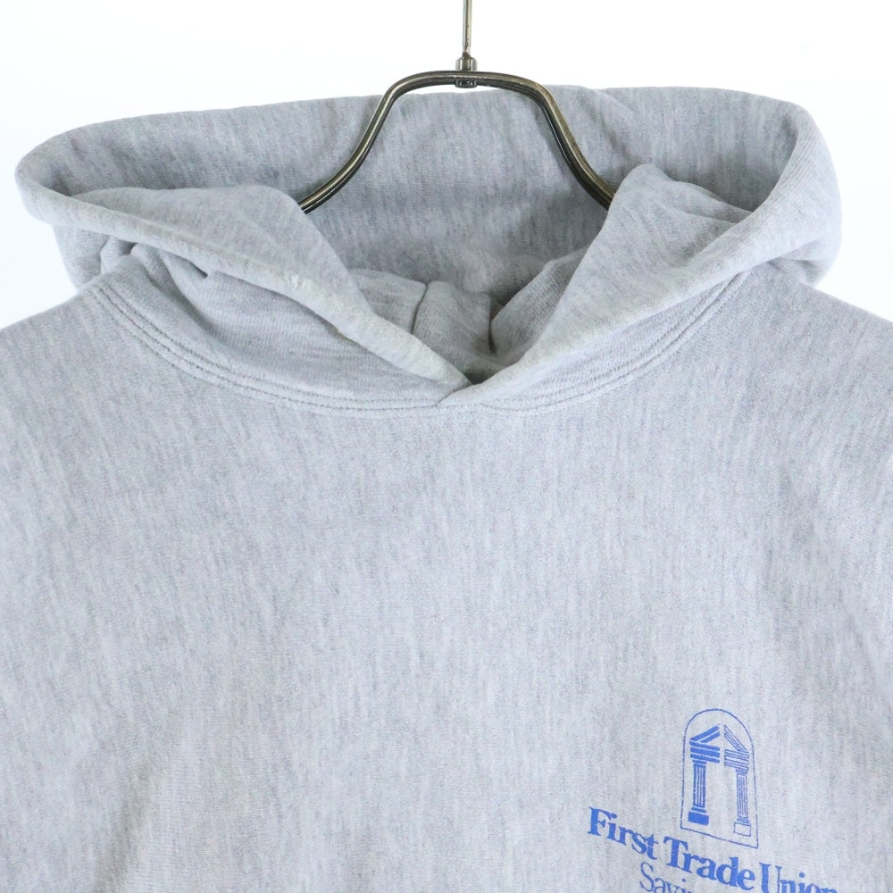 CHAMPION(チャンピオン) 80s VINTAGE FIRST TRADE UNION SAVINGS BANK ヴィンテージ ロゴプリント プルオーバーパーカー フーディ スエット トレーナー グレー