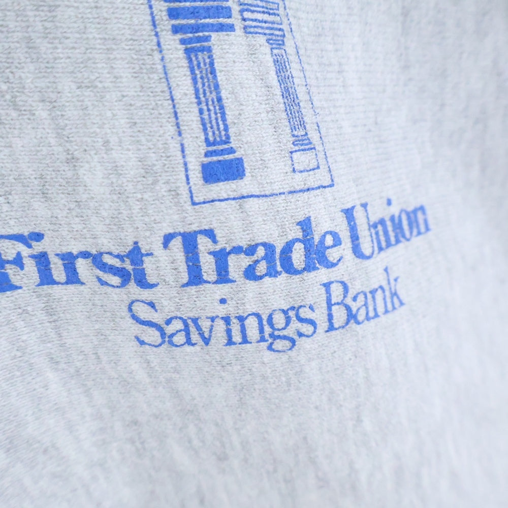 CHAMPION(チャンピオン) 80s VINTAGE FIRST TRADE UNION SAVINGS BANK ヴィンテージ ロゴプリント プルオーバーパーカー フーディ スエット トレーナー グレー