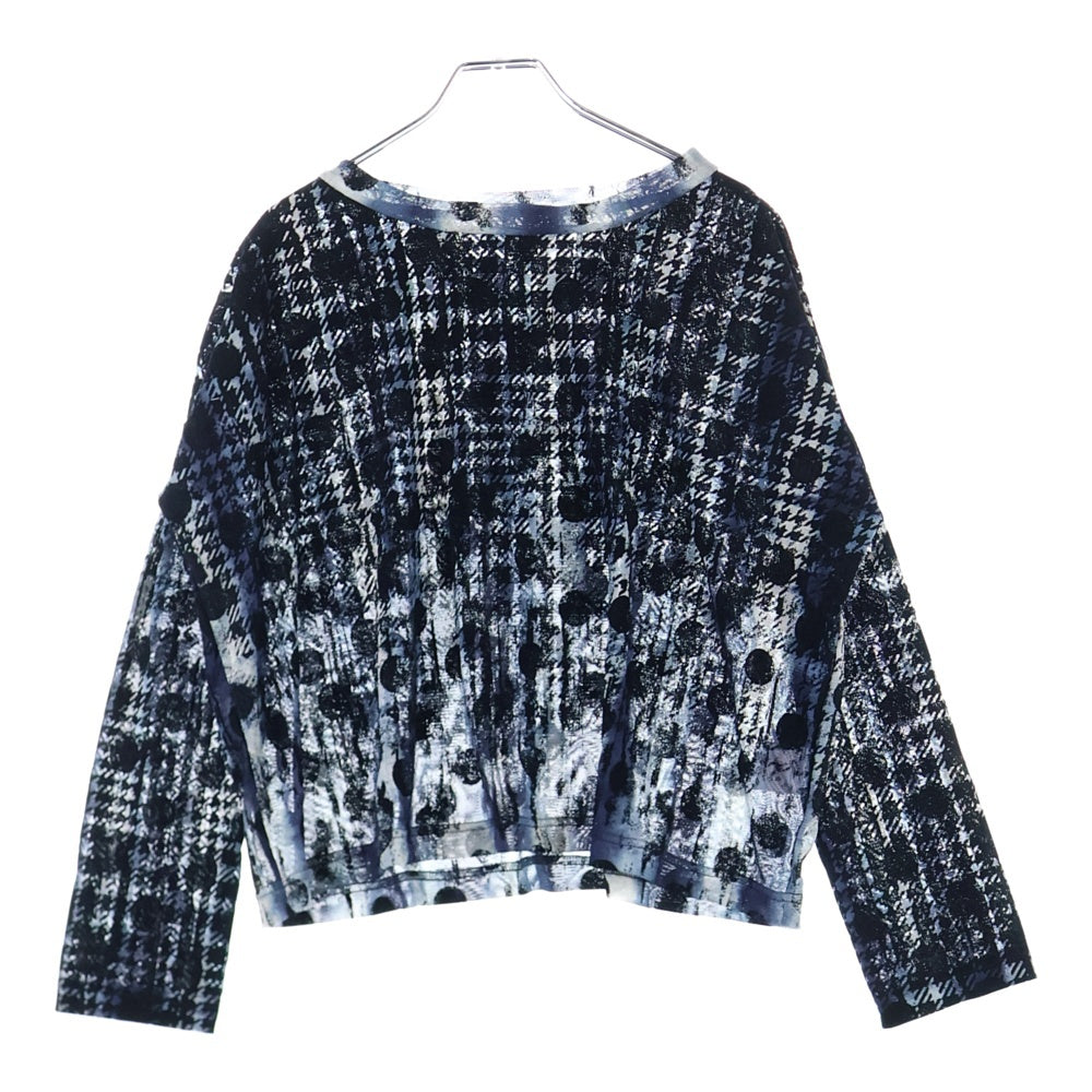 Y's(ワイズ) HOUNDTOOTH DOTS TULLE CROPPED ROUND NECK T 千鳥 水玉 総柄 ラウンドネック ロングスリーブ カットソー