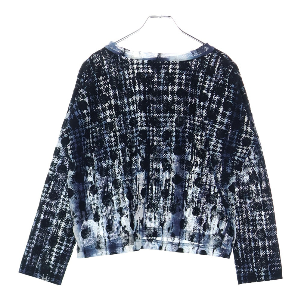 Y's(ワイズ) HOUNDTOOTH DOTS TULLE CROPPED ROUND NECK T 千鳥 水玉 総柄 ラウンドネック ロングスリーブ カットソー