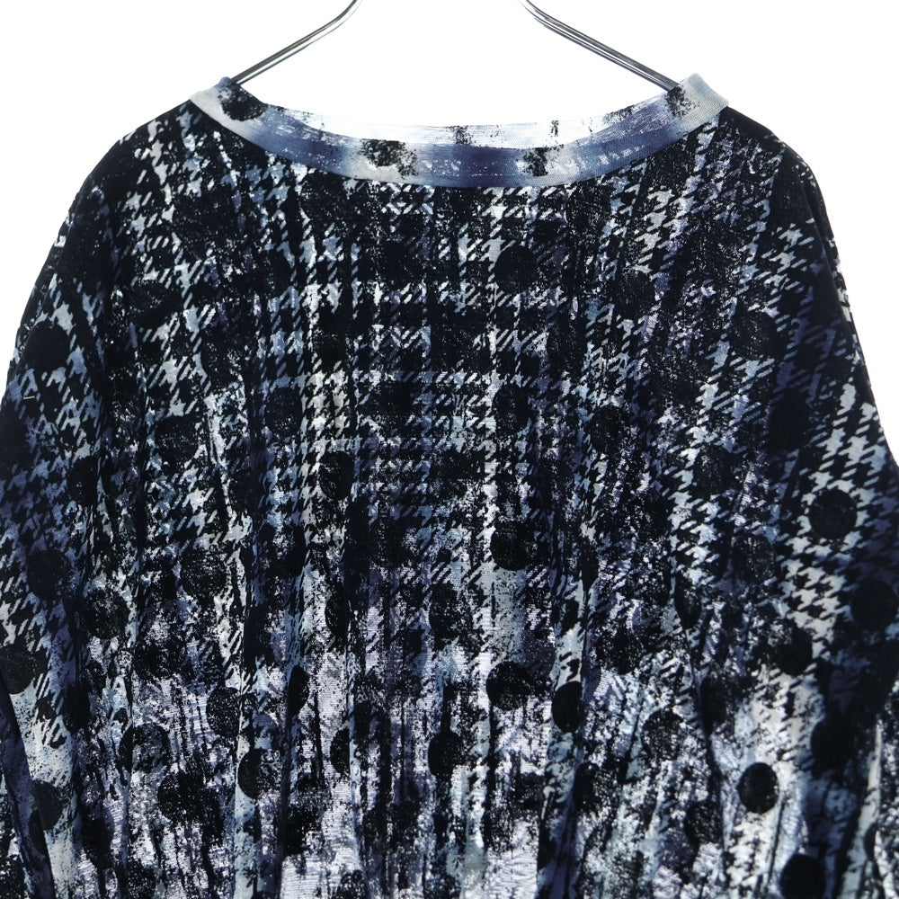 Y's(ワイズ) HOUNDTOOTH DOTS TULLE CROPPED ROUND NECK T 千鳥 水玉 総柄 ラウンドネック ロングスリーブ カットソー