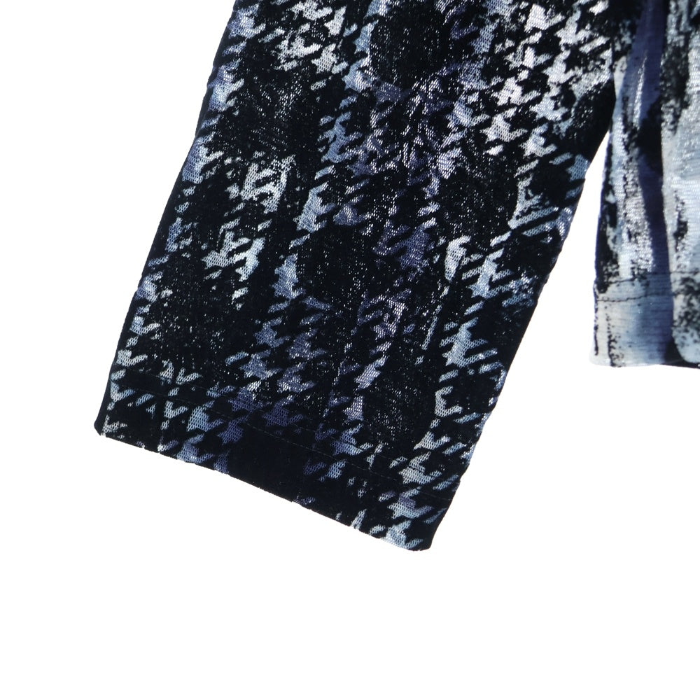 Y's(ワイズ) HOUNDTOOTH DOTS TULLE CROPPED ROUND NECK T 千鳥 水玉 総柄 ラウンドネック ロングスリーブ カットソー