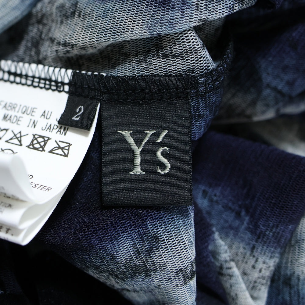 Y's(ワイズ) HOUNDTOOTH DOTS TULLE CROPPED ROUND NECK T 千鳥 水玉 総柄 ラウンドネック ロングスリーブ カットソー