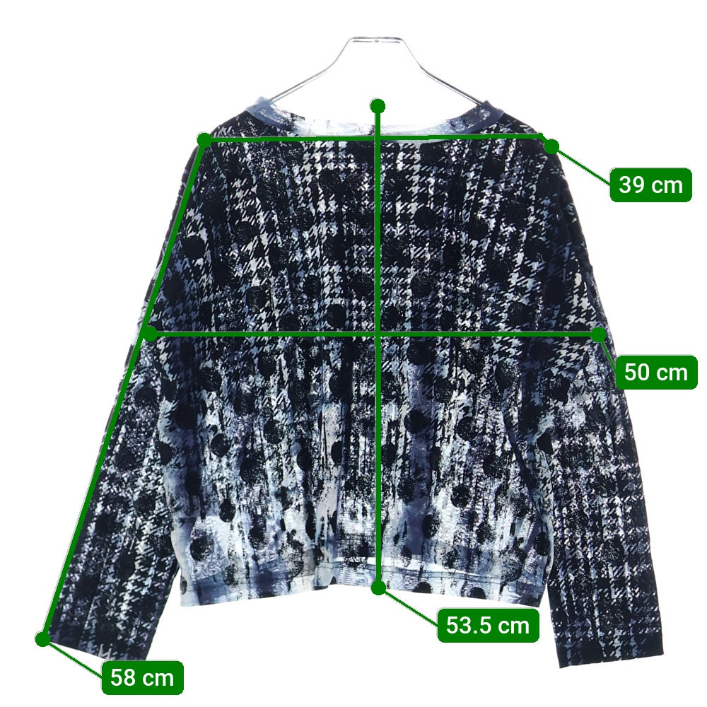 Y's(ワイズ) HOUNDTOOTH DOTS TULLE CROPPED ROUND NECK T 千鳥 水玉 総柄 ラウンドネック ロングスリーブ カットソー