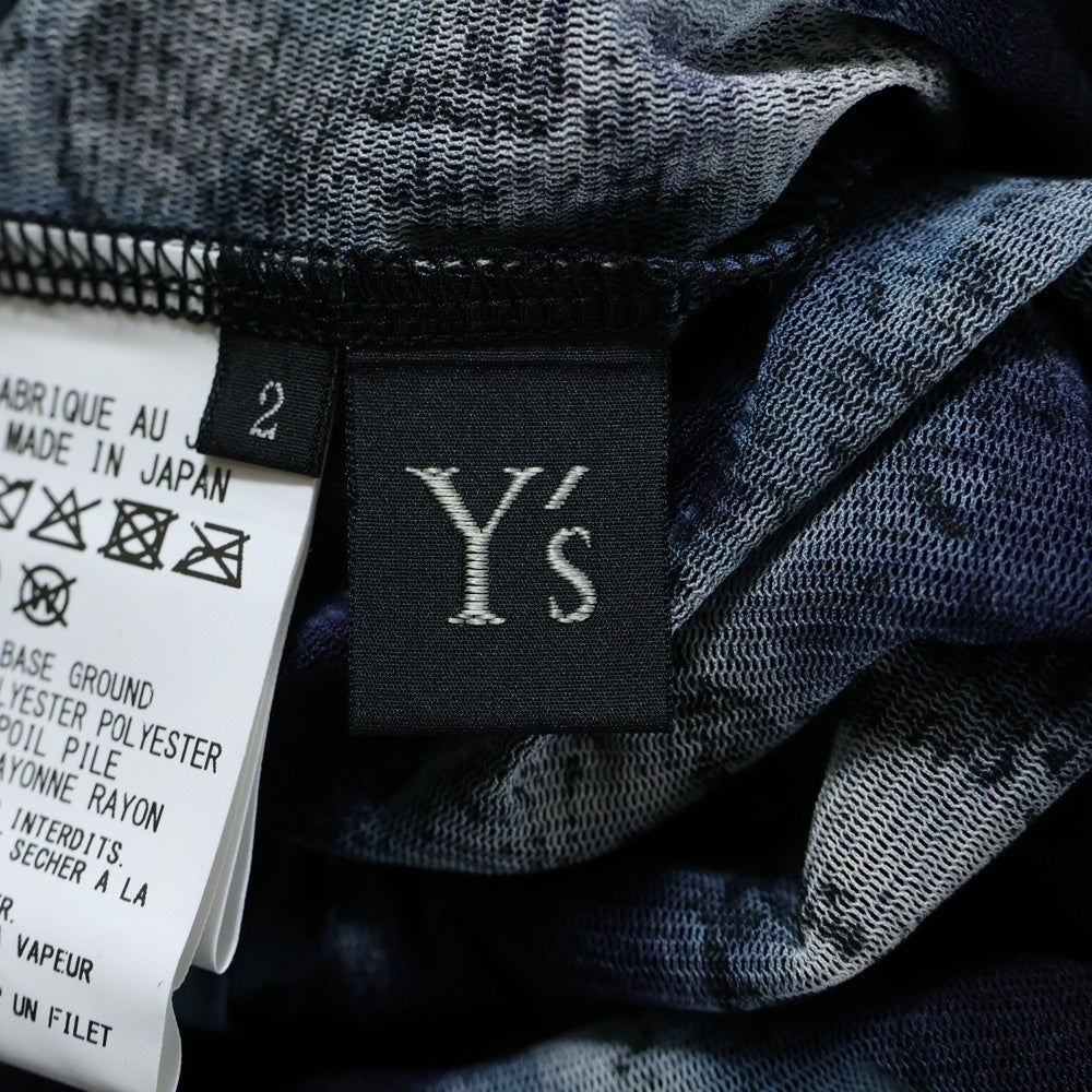 Y's(ワイズ) HOUNDTOOTH DOTS TULLE ROUND NECK LONG SLEEVE CARDIGAN 千鳥 水玉 総柄 ラウンドネック カーディガン ブラック