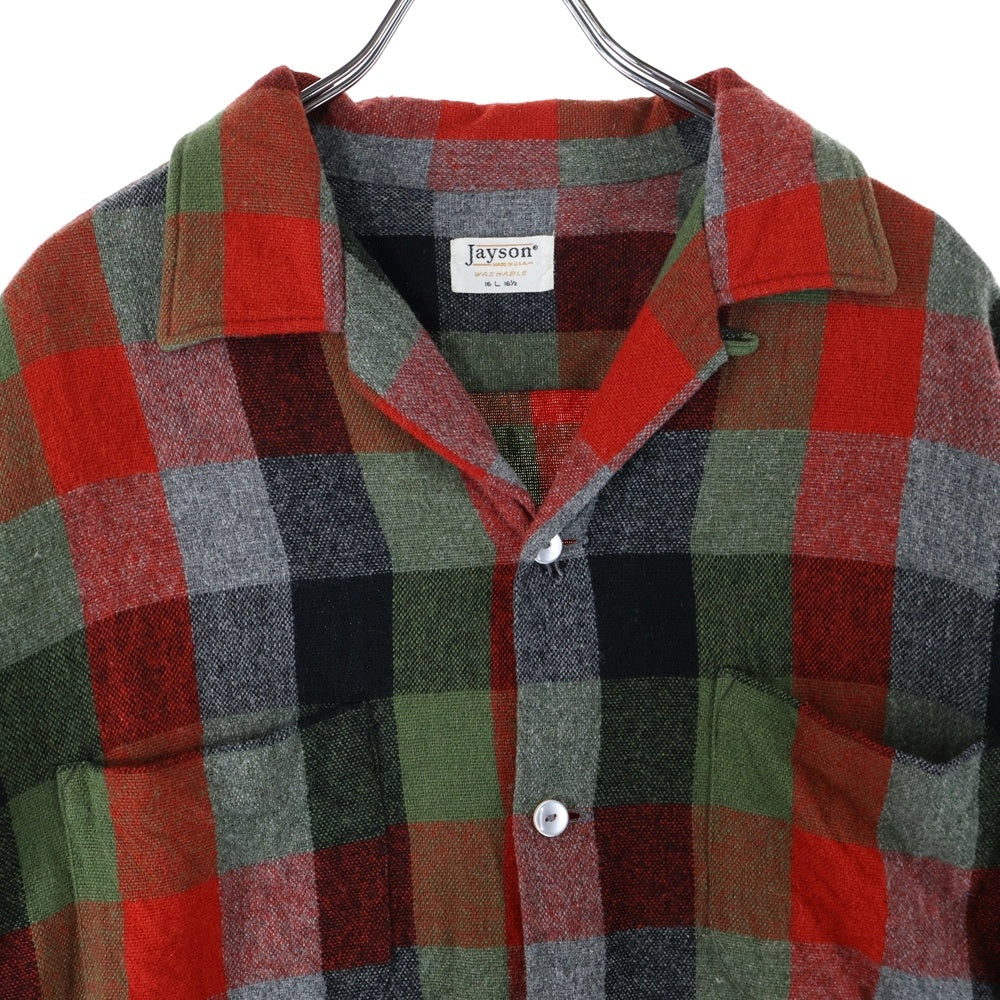 VINTAGE(ヴィンテージ) 70s JAYSON ジェイソン オープンカラー ネルチェック 長袖シャツ レッド/グリーン