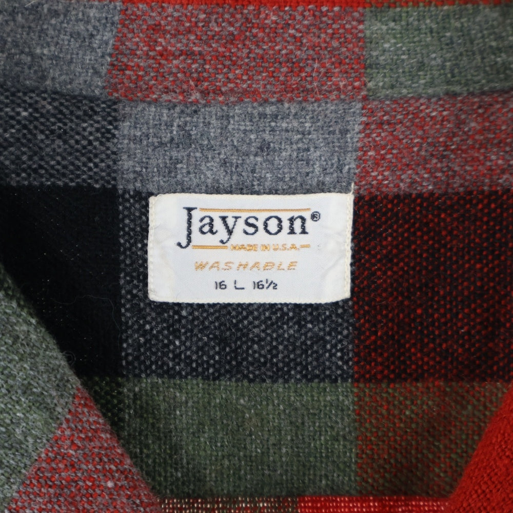 VINTAGE(ヴィンテージ) 70s JAYSON ジェイソン オープンカラー ネルチェック 長袖シャツ レッド/グリーン