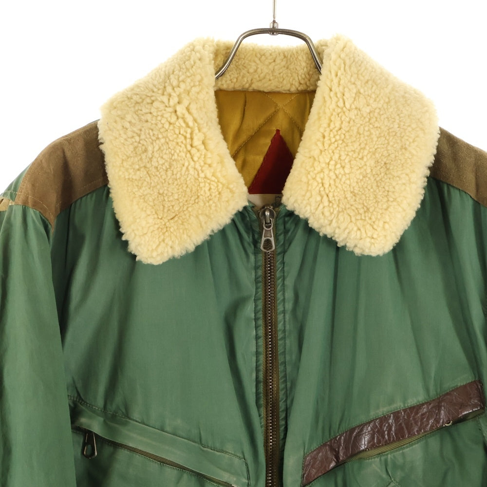 C.P. Company(シーピーカンパニー) 82AW Archive Dutch Police Designed by Massimo Osti マッシモ オスティ レザー切り替え エルボーパッチ ボアカラー 中綿 ジップアップジャケット グリーン