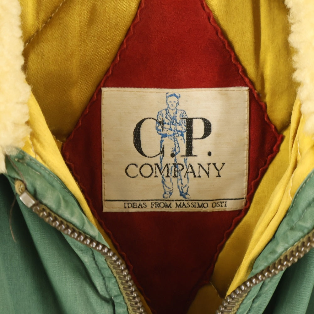C.P. Company(シーピーカンパニー) 82AW Archive Dutch Police Designed by Massimo Osti マッシモ オスティ レザー切り替え エルボーパッチ ボアカラー 中綿 ジップアップジャケット グリーン
