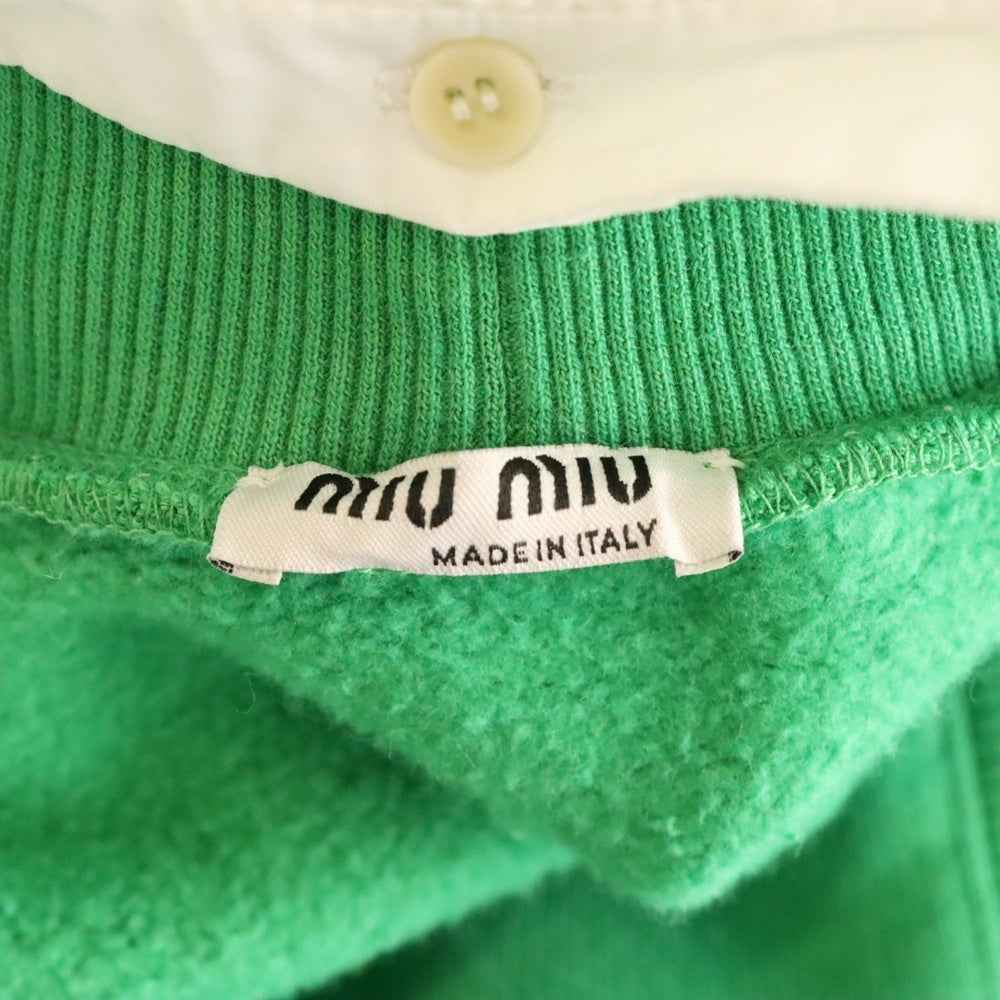 miumiu(ミュウミュウ) 20SS フリルレースカラー スウェット バイカラー カーディガン MJL702 1XIY グリーン/バーガンディ