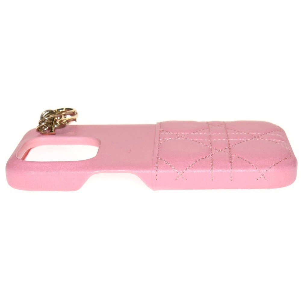 Christian Dior(クリスチャンディオール) カナージュ レザー アイフォンケース iPhone 14 ピンク
