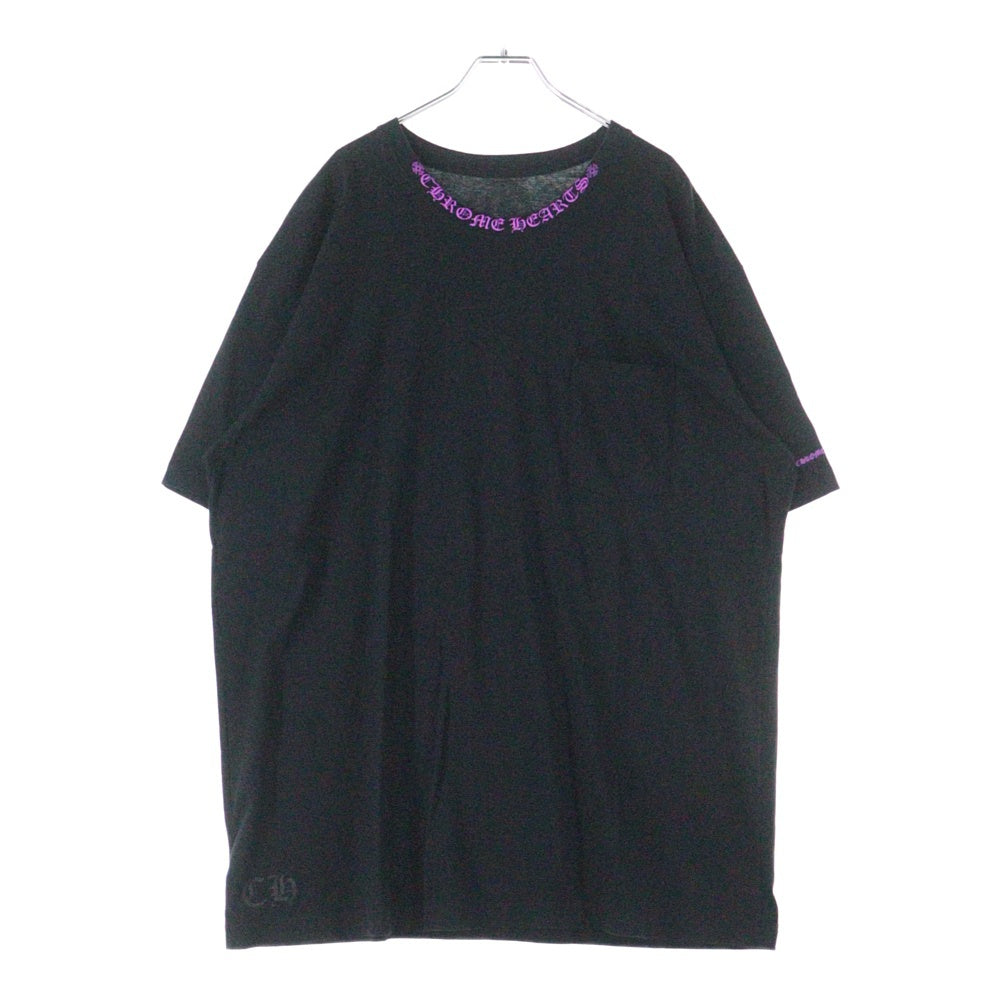 CHROME HEARTS(クロムハーツ) CH T SHRT ネックロゴ プリント 半袖 Tシャツ ブラック/パープル
