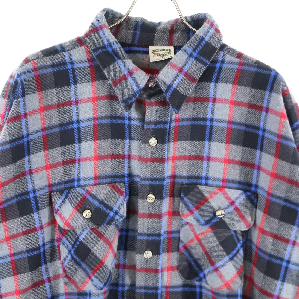 FIVE BROTHERS(ファイブブラザー) 90s VINTAGE COTTON FLANNEL CHECK SHIRT コットンフランネル チェック 長袖シャツ グレー