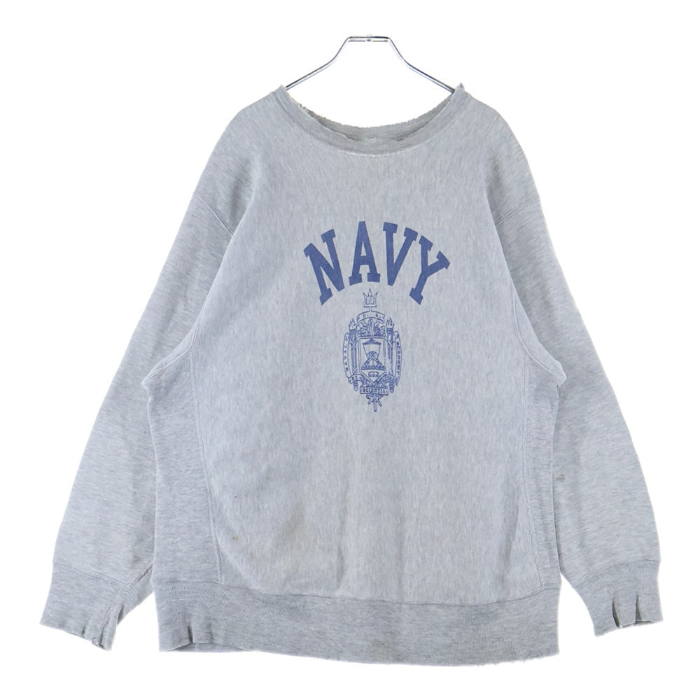 CHAMPION(チャンピオン) 70s REVERSE WEAVE WARMUP NAVY リバースウィーブ ネイビー 単色タグ 染み込みプリント スウェット グレー