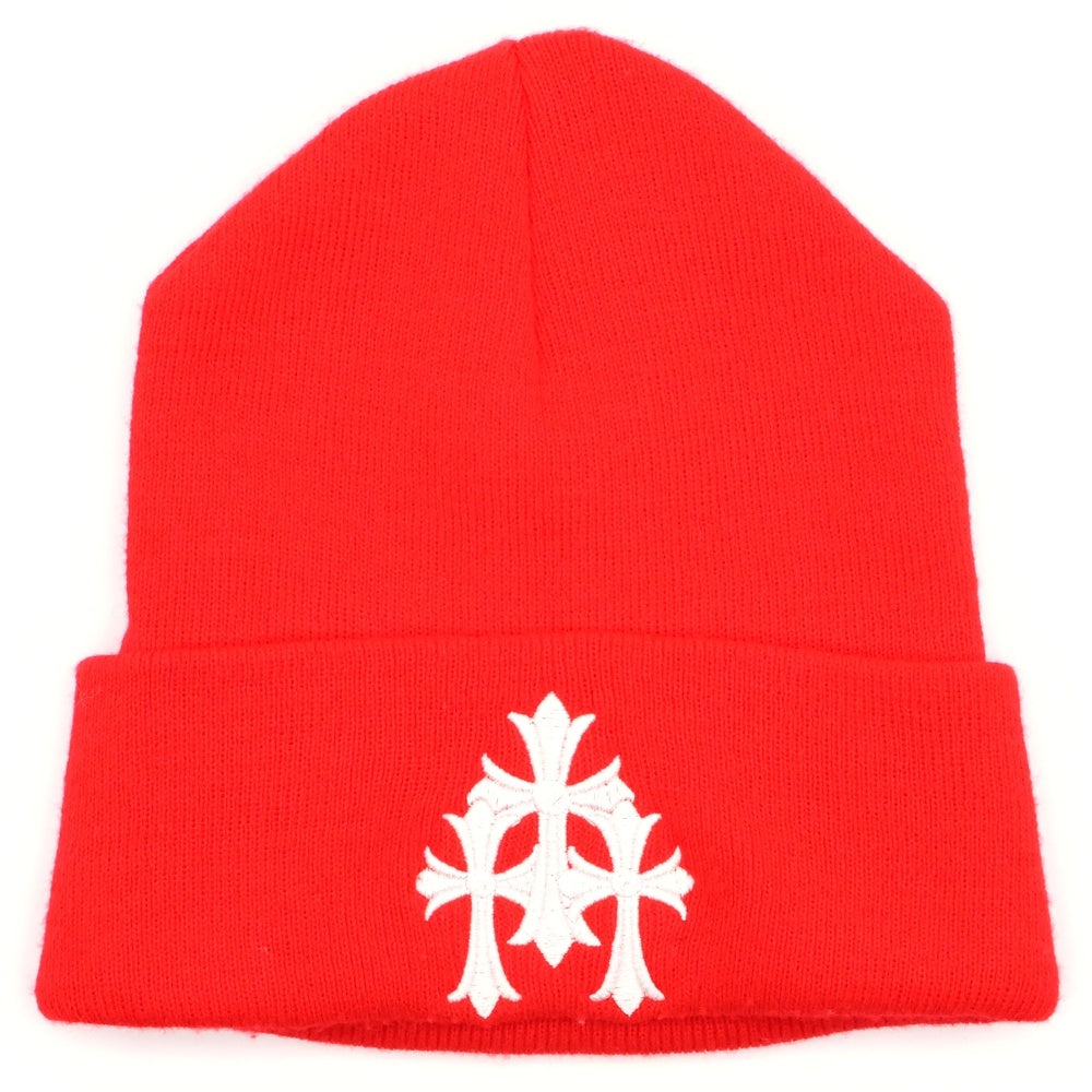 CHROME HEARTS(クロムハーツ) セメタリークロス 刺繍 ニットキャップ レッド