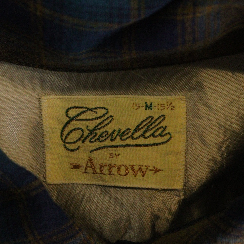 VINTAGE(ヴィンテージ) 60s Arrow アロー オープンカラー レーヨンシャツ オンブレチェック ブルー/イエロー