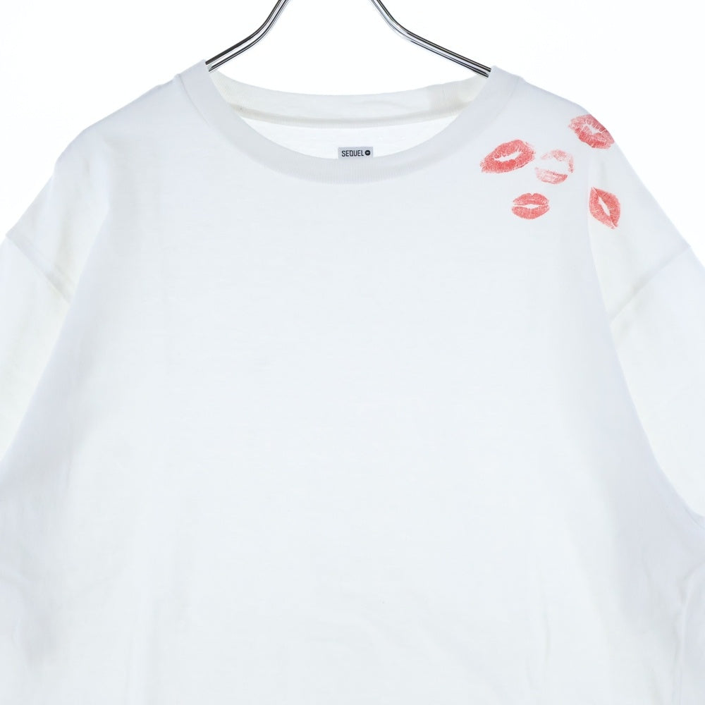 SEQUEL(シークエル) SHOULDER PRINT TEE リッププリント Tシャツ 半袖カットソー ホワイト