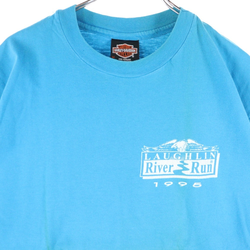 VINTAGE(ヴィンテージ) 90s Harley-Davidson RIVER RUN 1995 ハーレーダビッドソン プリント 半袖tシャツ ブルー