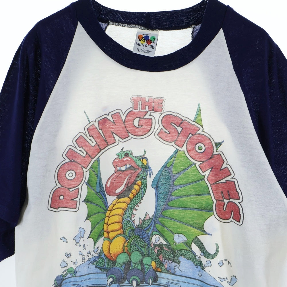 VINTAGE(ヴィンテージ) 80S THE ROLLING STONES 1981 TOUR ローリングストーンズ 両面プリント ラグランスリーブ Tシャツ ネイビー
