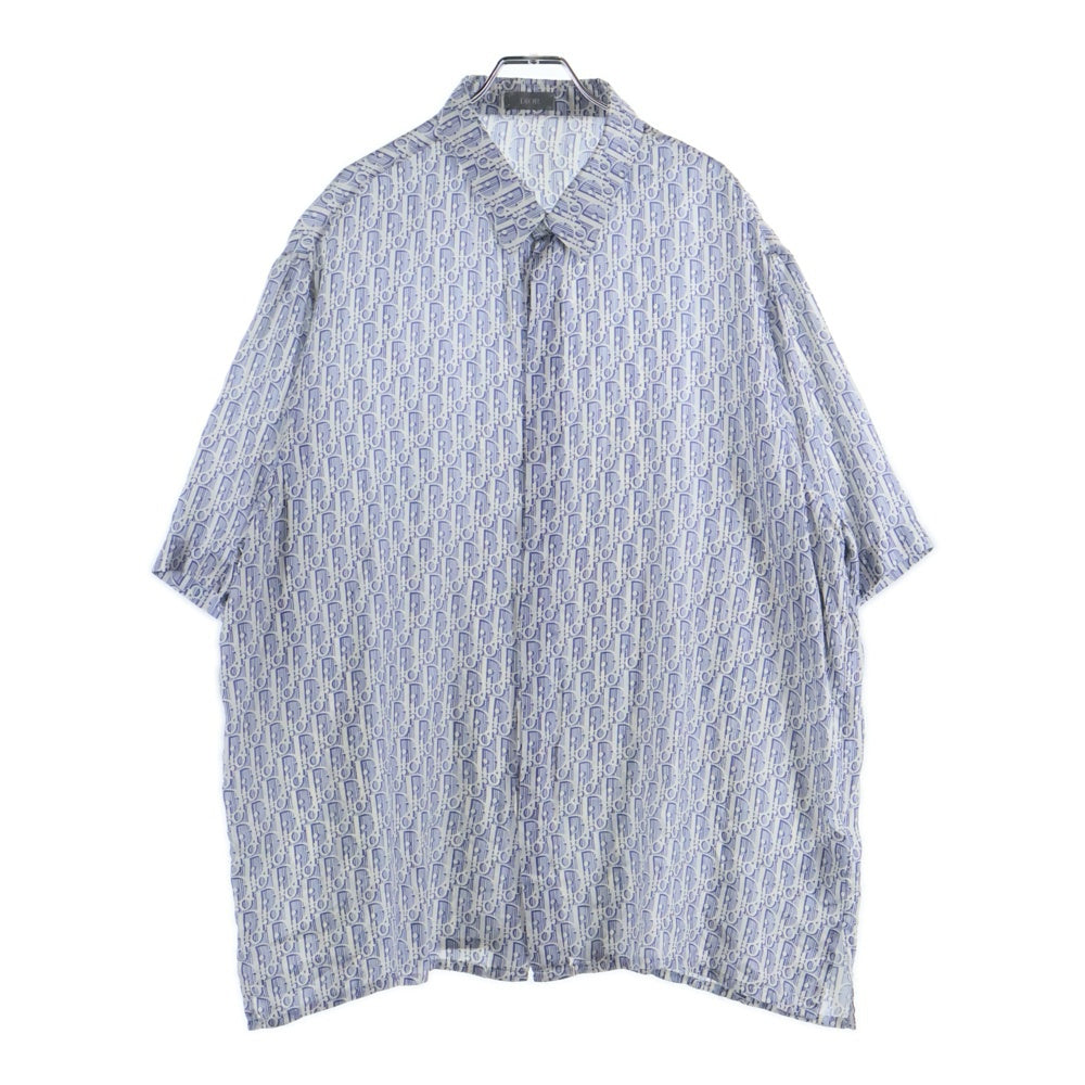 DIOR(ディオール) オブリーク総柄 半袖シルクシャツ ブルー/ホワイト 193C545A5872