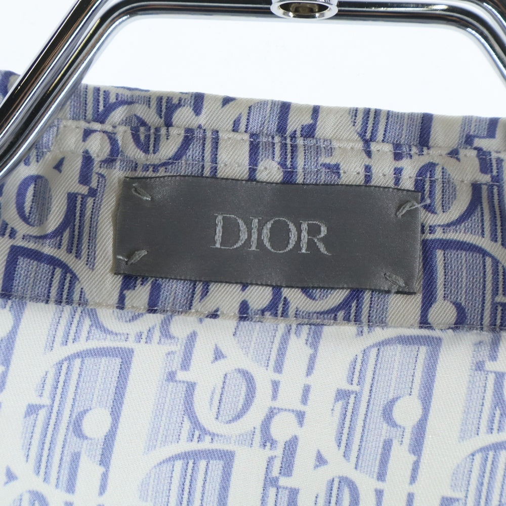 DIOR(ディオール) オブリーク総柄 半袖シルクシャツ ブルー/ホワイト 193C545A5872