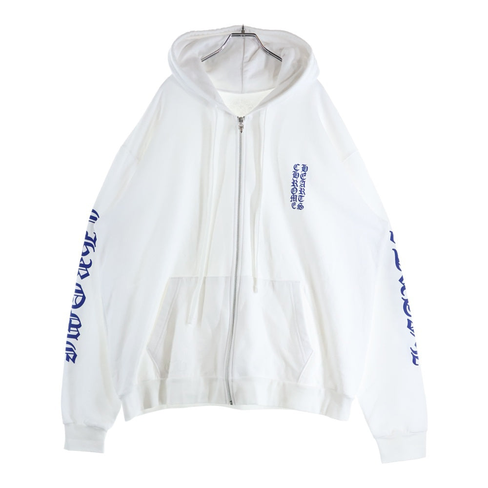 CHROME HEARTS(クロムハーツ) SWTSHRT HD ZIP アームロゴ ジップアップ パーカー ホワイト/ブルー