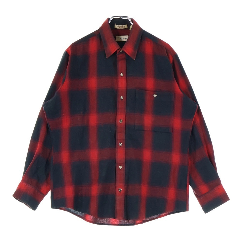 VINTAGE(ヴィンテージ) ARROW レギュラーカラー アクリル バッファローチェック 長袖 シャツ ブラック/レッド