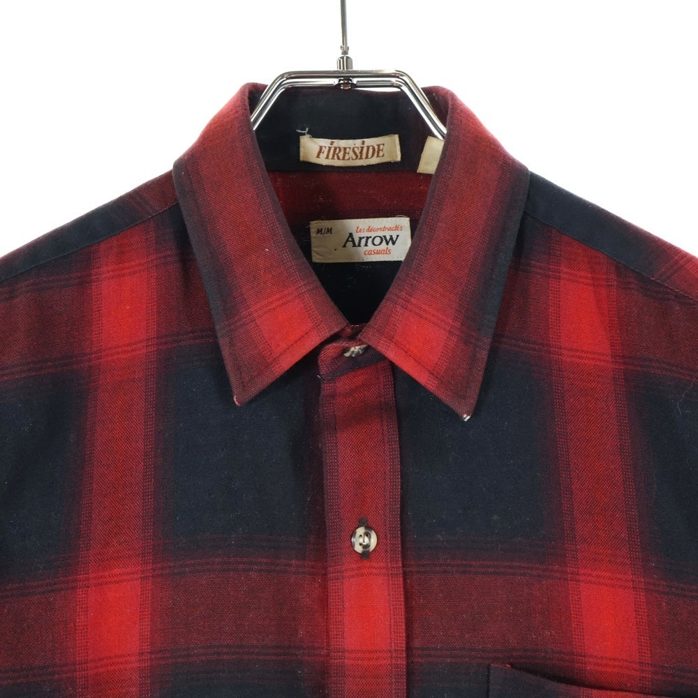 VINTAGE(ヴィンテージ) ARROW レギュラーカラー アクリル バッファローチェック 長袖 シャツ ブラック/レッド