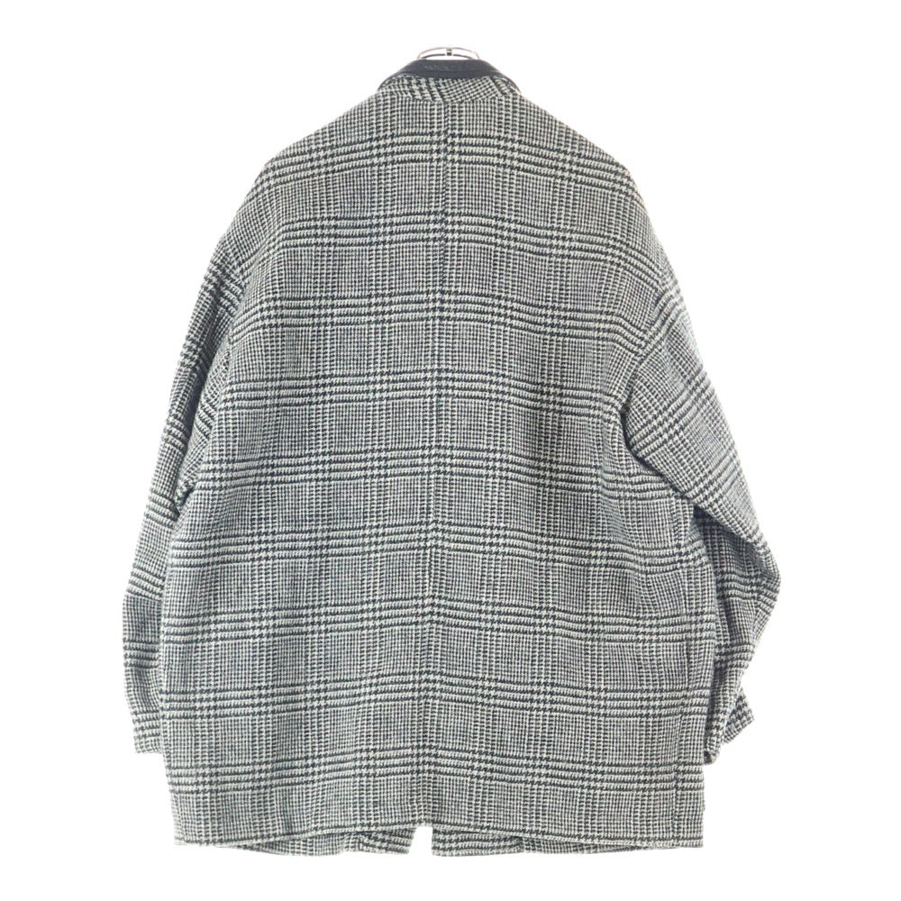 COMME des GARCONS HOMME(コムデギャルソンオム) 80s 田中オム Archive ウールナイロン 襟レザー切り替えコート ハーフコート ジャケット チェック
