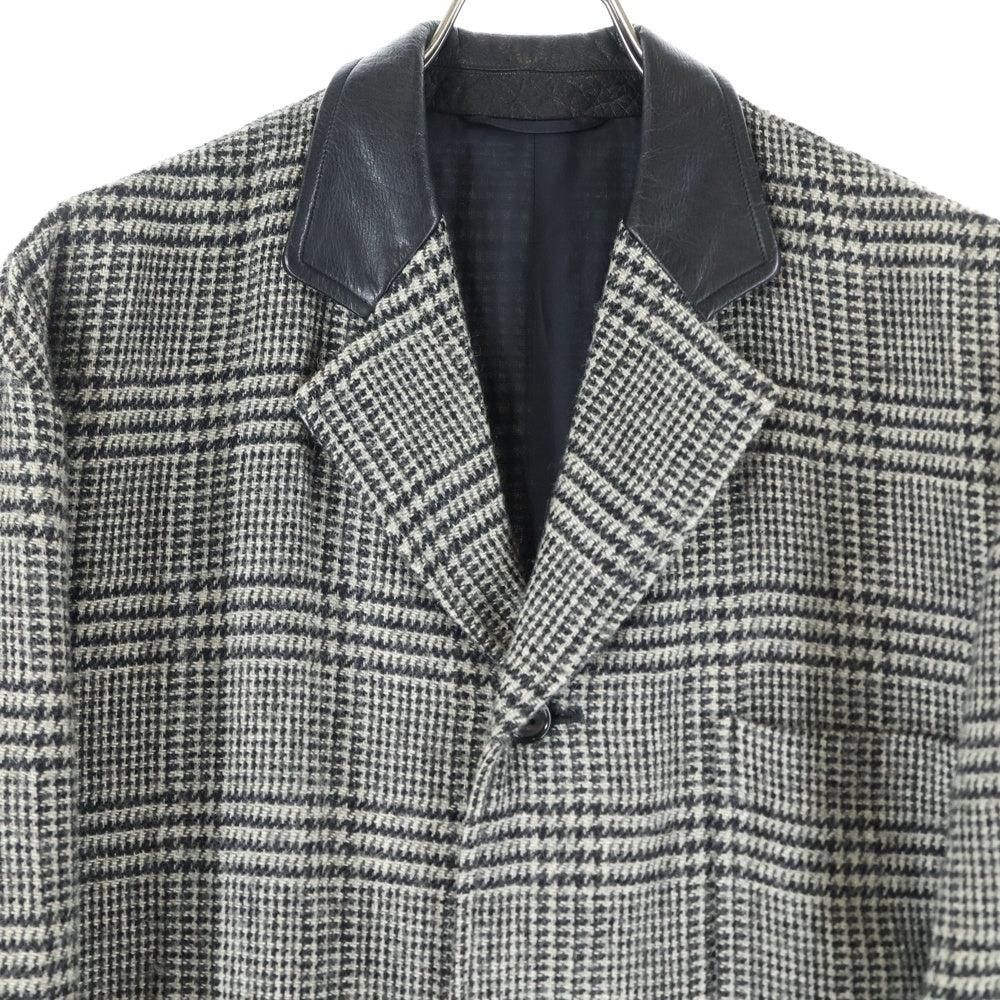 COMME des GARCONS HOMME(コムデギャルソンオム) 80s 田中オム Archive ウールナイロン 襟レザー切り替えコート ハーフコート ジャケット チェック