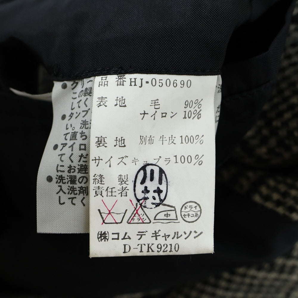 COMME des GARCONS HOMME(コムデギャルソンオム) 80s 田中オム Archive ウールナイロン 襟レザー切り替えコート ハーフコート ジャケット チェック