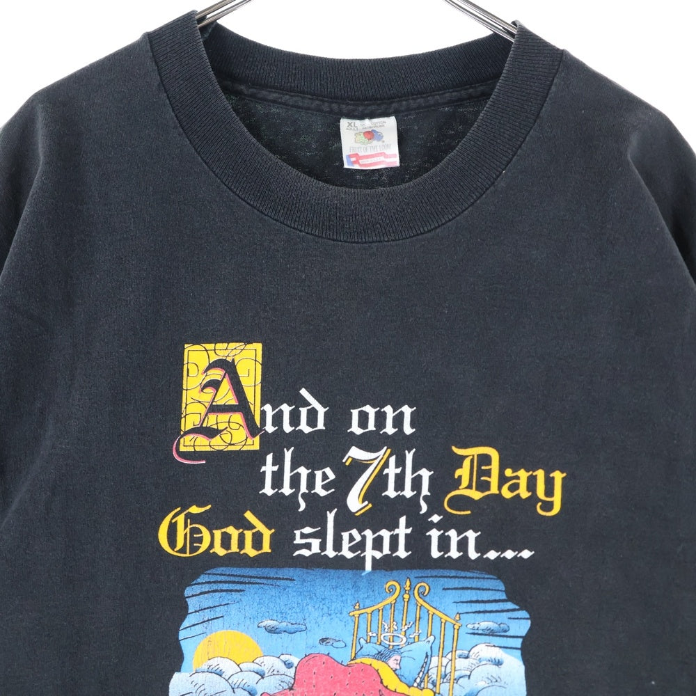 VINTAGE(ヴィンテージ) 90s God Slept in Because On The 6th Day 半袖プリントTシャツ カットソー ブラック