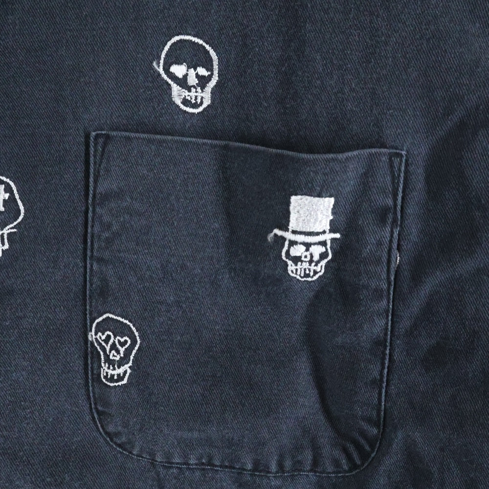 Needles(ニードルス) ×NUNMER (N)INE Archive Scull Embroidery L/S Shirt ナンバーナイン スカル刺繍 長袖シャツ 開襟シャツ 本人期 ブラック