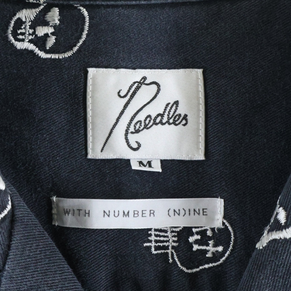 Needles(ニードルス) ×NUNMER (N)INE Archive Scull Embroidery L/S Shirt ナンバーナイン スカル刺繍 長袖シャツ 開襟シャツ 本人期 ブラック
