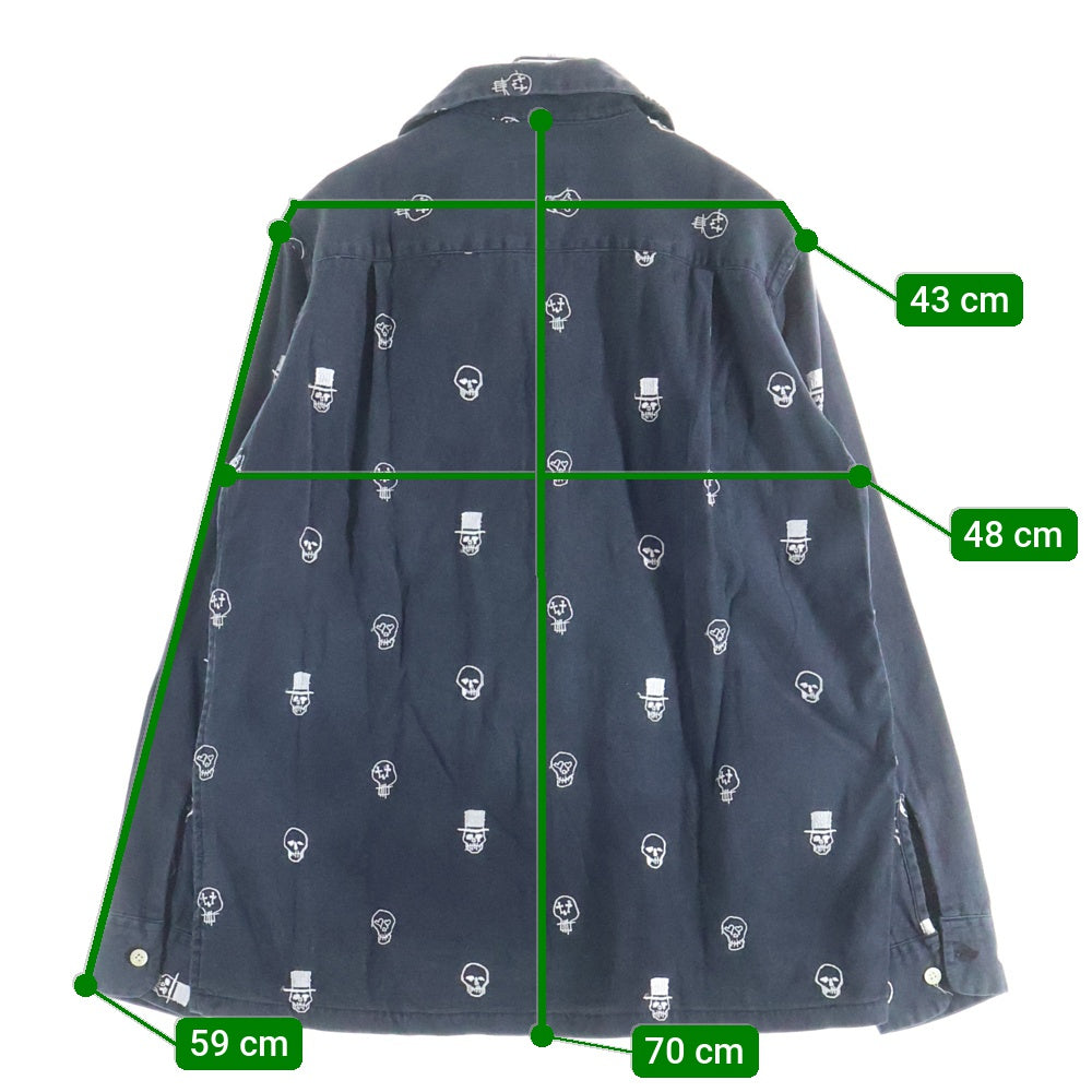 Needles(ニードルス) ×NUNMER (N)INE Archive Scull Embroidery L/S Shirt ナンバーナイン スカル刺繍 長袖シャツ 開襟シャツ 本人期 ブラック