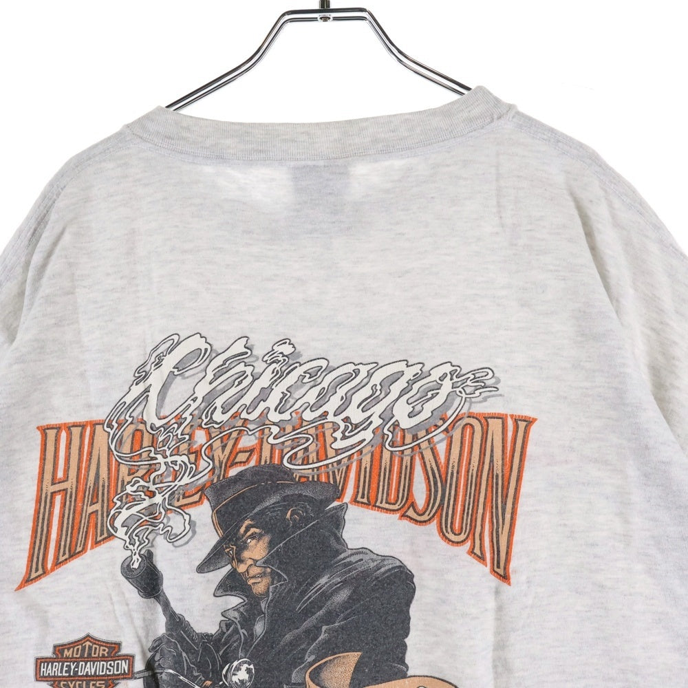 HARLEY DAVIDSON(ハーレーダビッドソン) 00s VINTAGE RED FLAME MOTOR TEE エンジン 両面プリント Tシャツ 半袖カットソー グレー