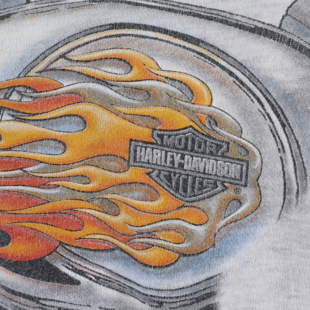 HARLEY DAVIDSON(ハーレーダビッドソン) 00s VINTAGE RED FLAME MOTOR TEE エンジン 両面プリント Tシャツ 半袖カットソー グレー