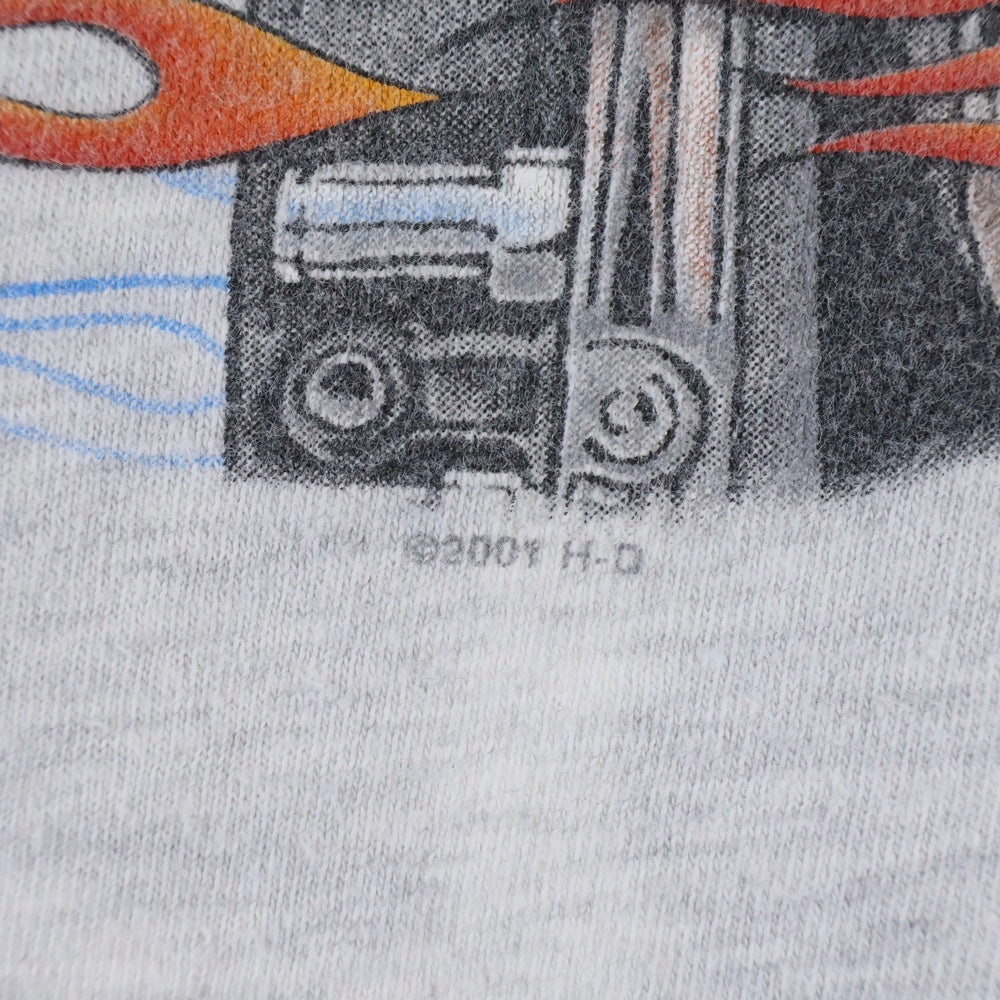 HARLEY DAVIDSON(ハーレーダビッドソン) 00s VINTAGE RED FLAME MOTOR TEE エンジン 両面プリント Tシャツ 半袖カットソー グレー