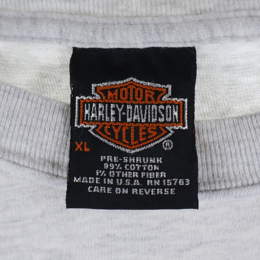 HARLEY DAVIDSON(ハーレーダビッドソン) 00s VINTAGE RED FLAME MOTOR TEE エンジン 両面プリント Tシャツ 半袖カットソー グレー